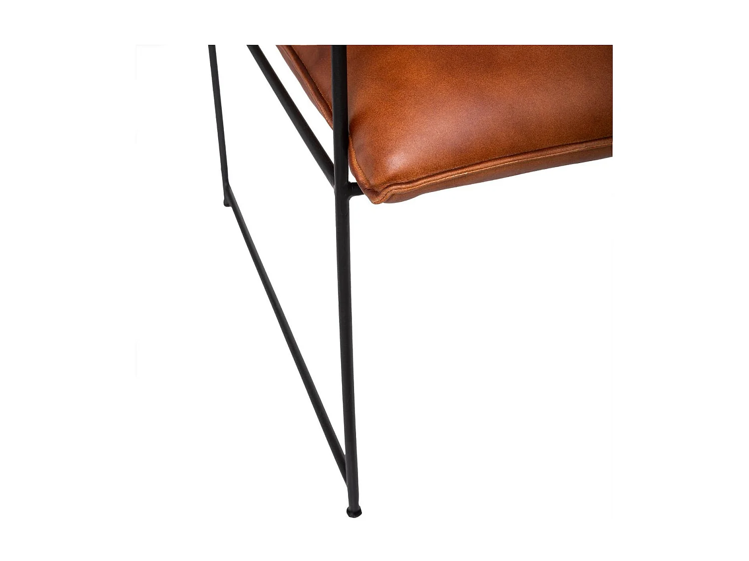 Fauteuil rétro industriel  en Cuir Cognac et Structure en Métal Noir