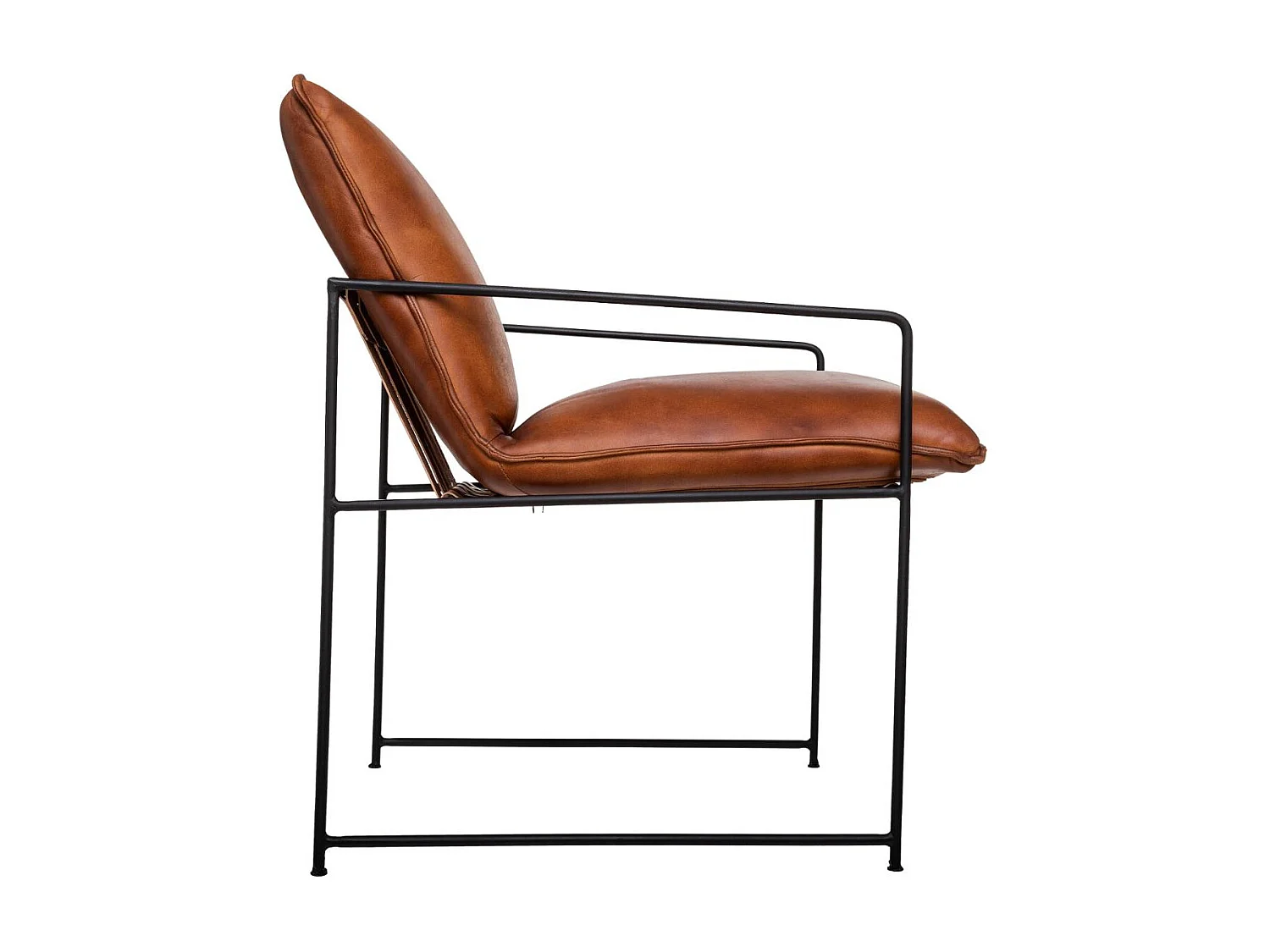 Fauteuil rétro industriel  en Cuir Cognac et Structure en Métal Noir