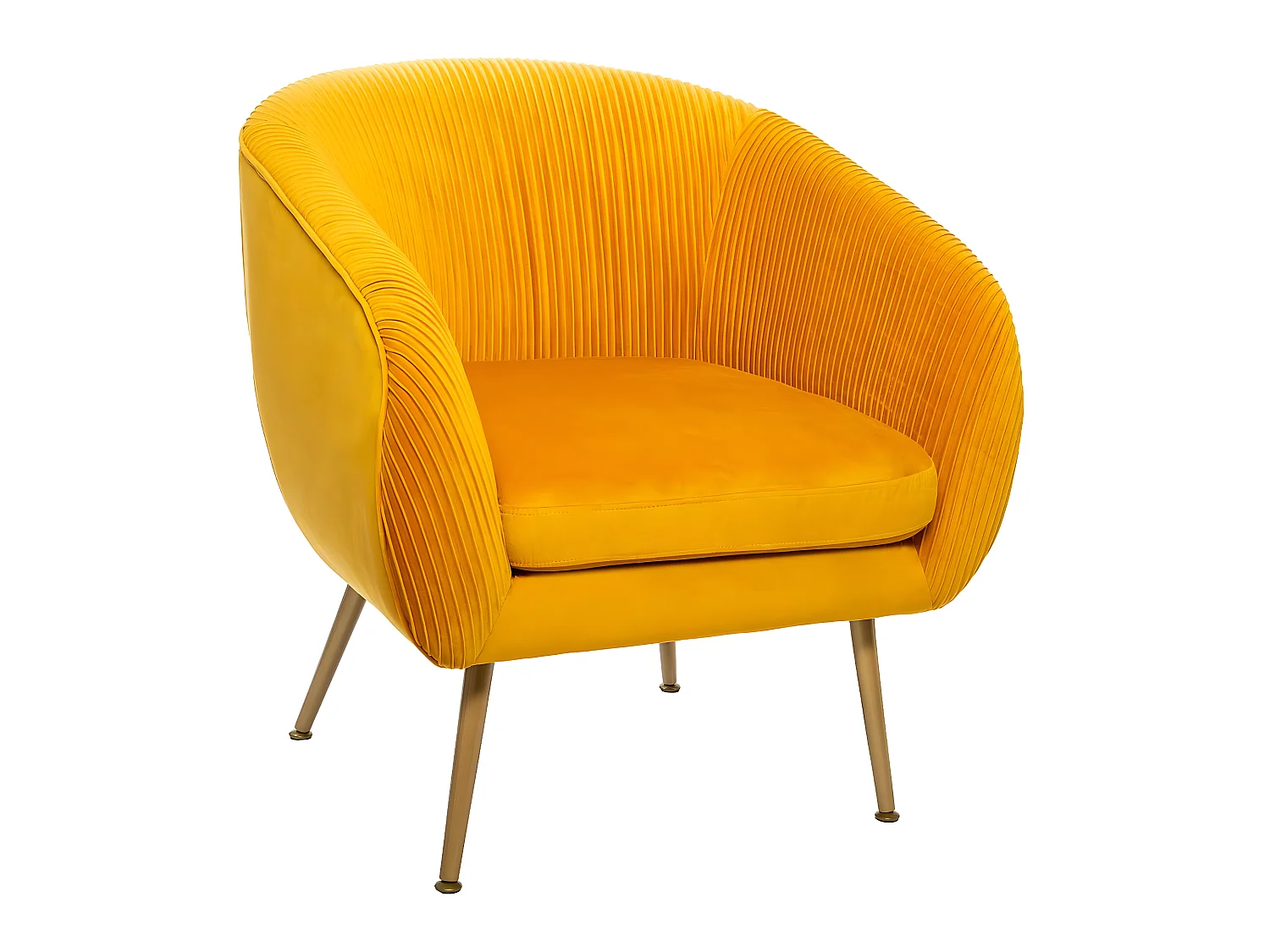 Fauteuil en Velours Moutarde plissé et pieds en métal doré