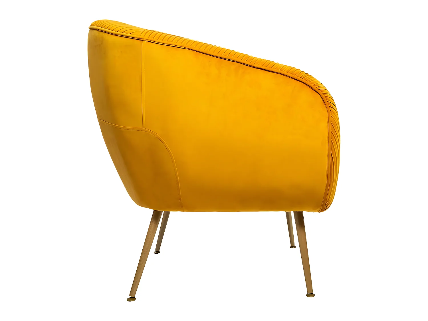 Fauteuil en Velours Moutarde plissé et pieds en métal doré