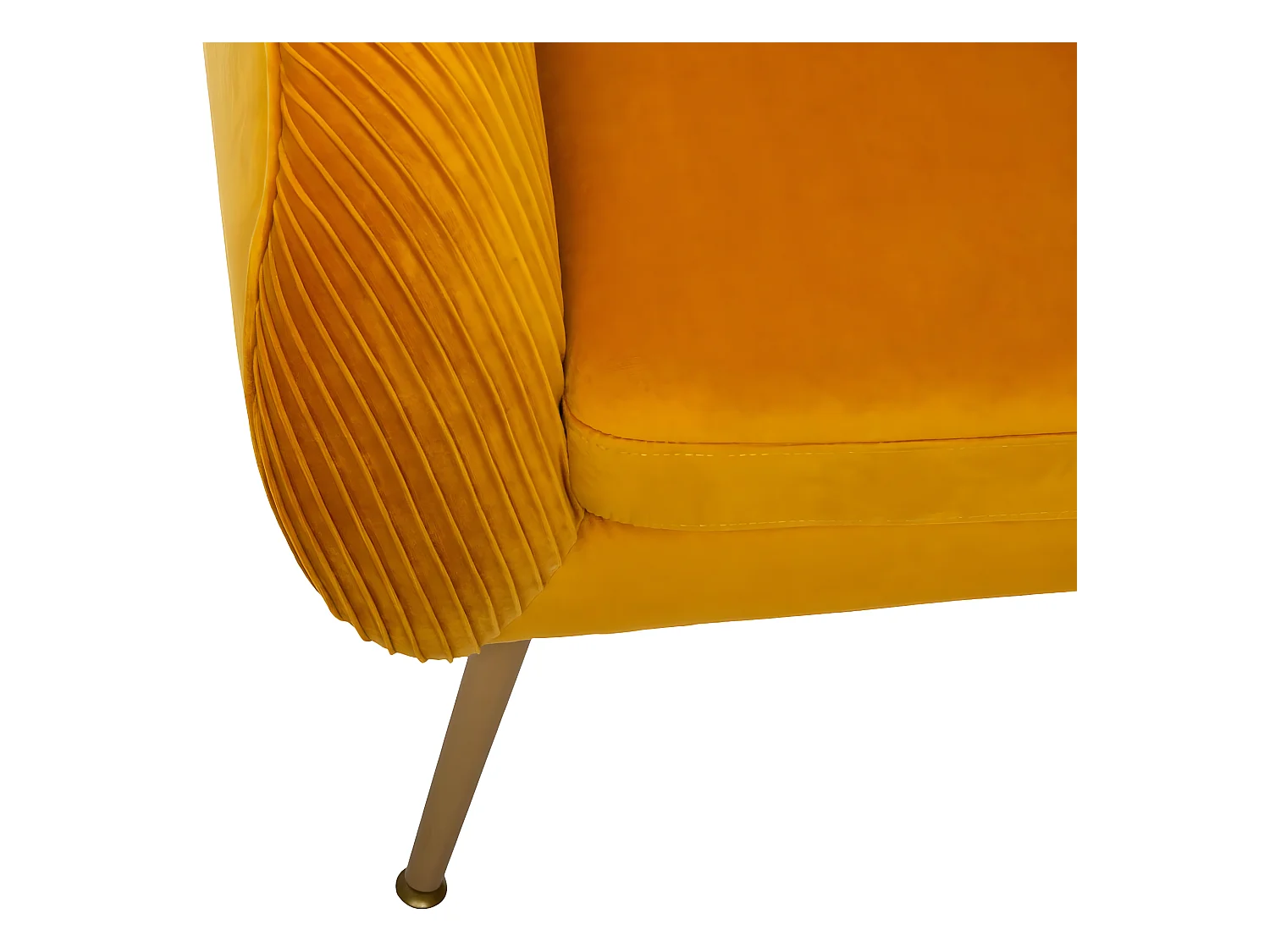 Fauteuil en Velours Moutarde plissé et pieds en métal doré