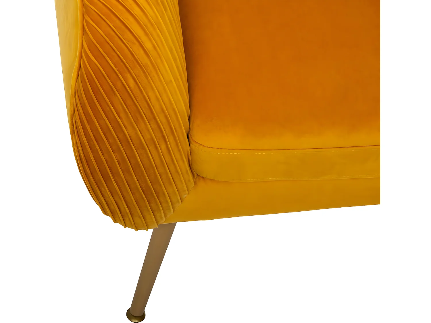 Fauteuil en Velours Moutarde plissé et pieds en métal doré