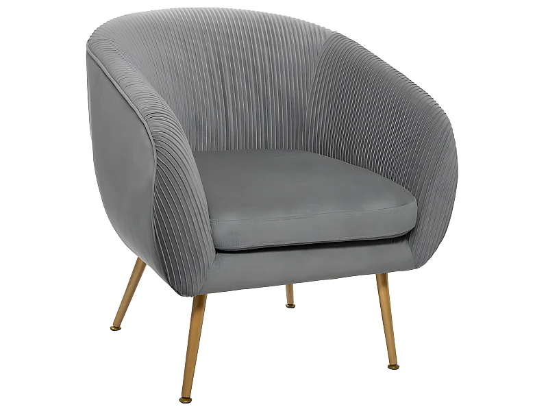 Fauteuil en Velours Gris plissé et pieds en métal doré