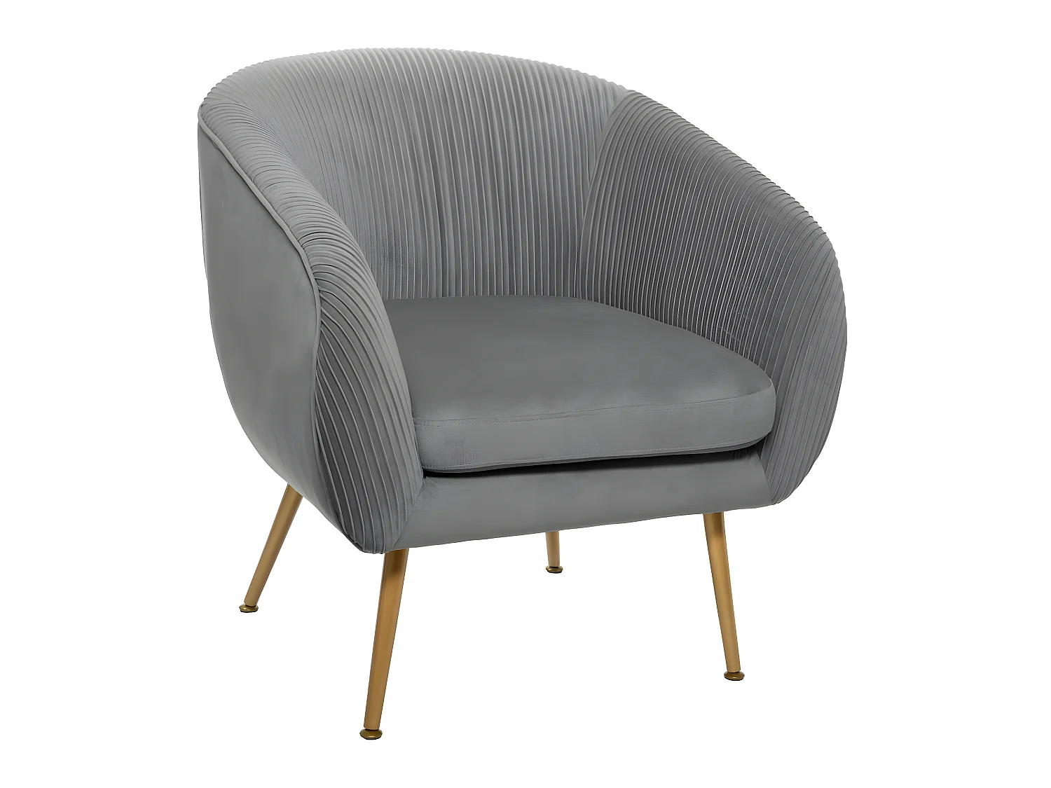 Fauteuil en Velours Gris plissé et pieds en métal doré