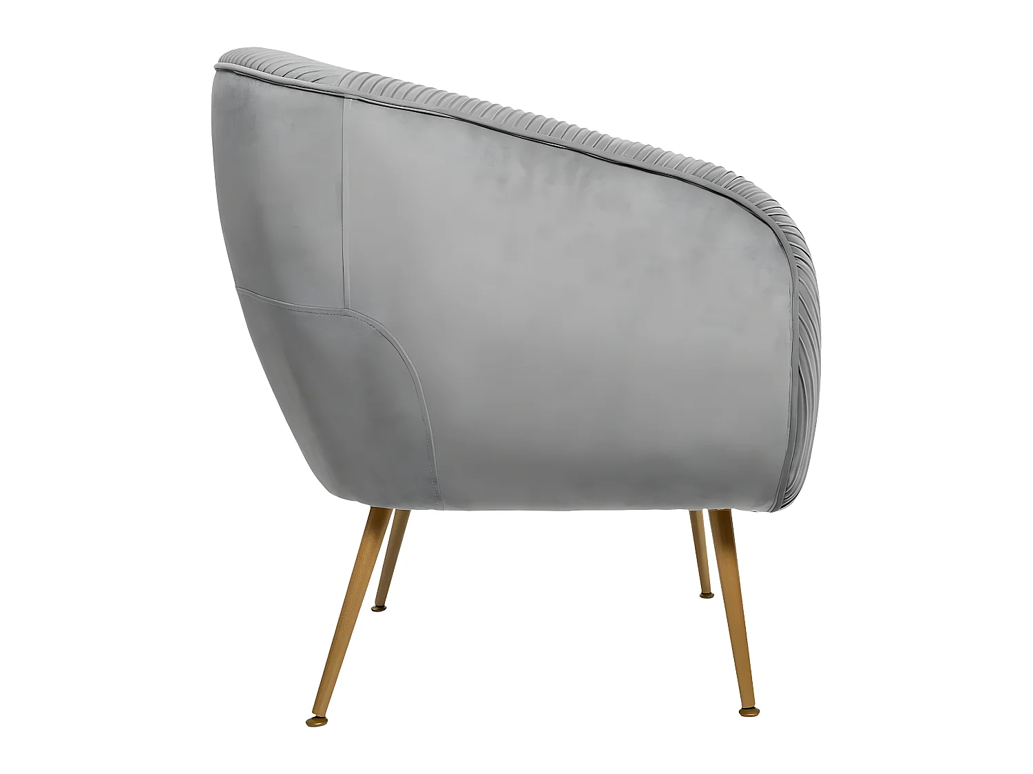 Fauteuil en Velours Gris plissé et pieds en métal doré