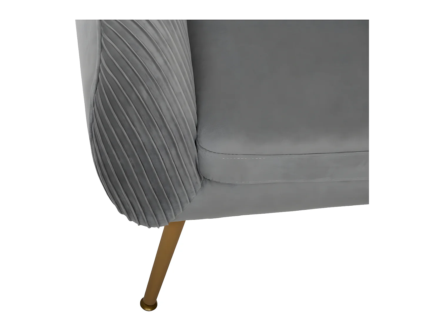 Fauteuil en Velours Gris plissé et pieds en métal doré