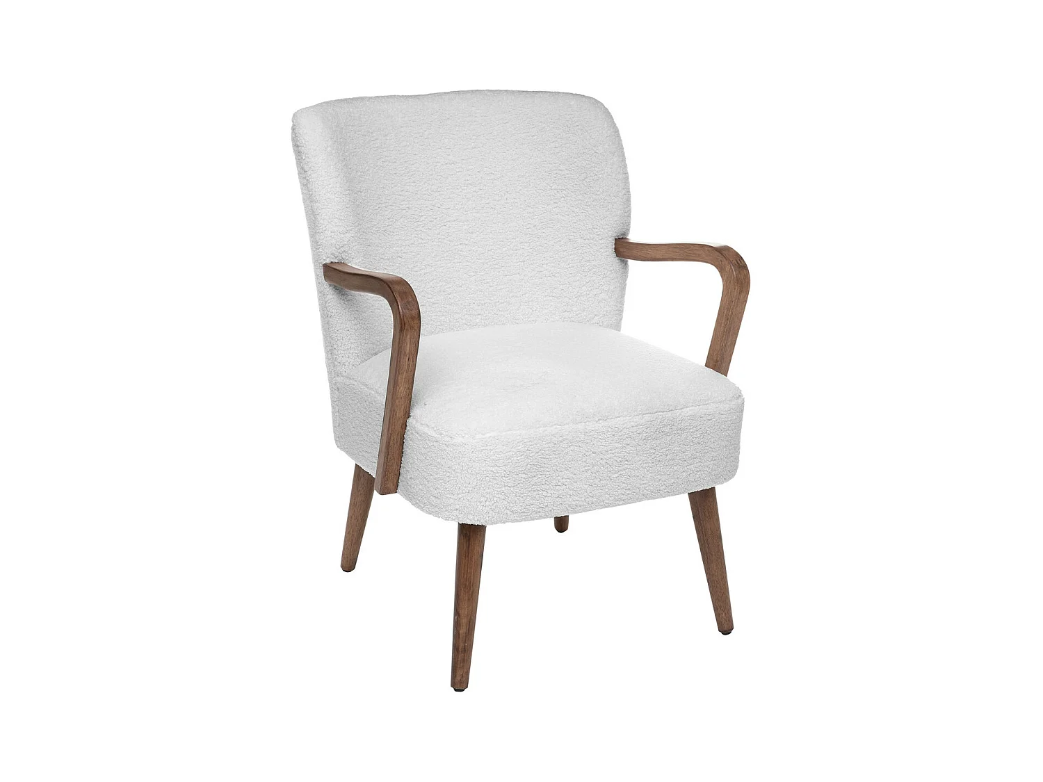 Fauteuil avec accoudoirs en Bois et Tissu blanc à bouclettes