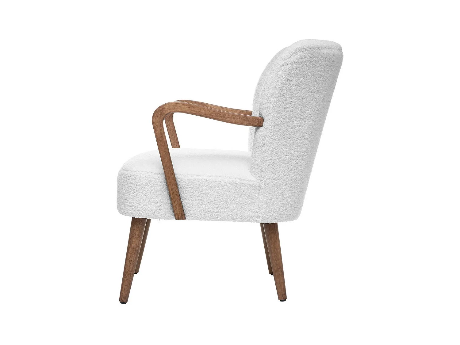 Fauteuil avec accoudoirs en Bois et Tissu blanc à bouclettes