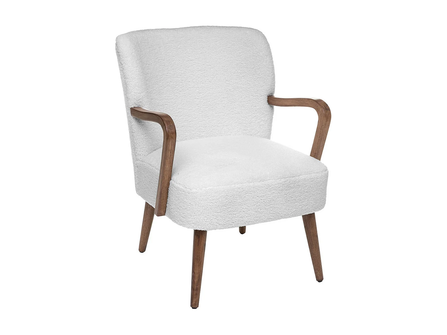 Fauteuil avec accoudoirs en Bois et Tissu blanc à bouclettes