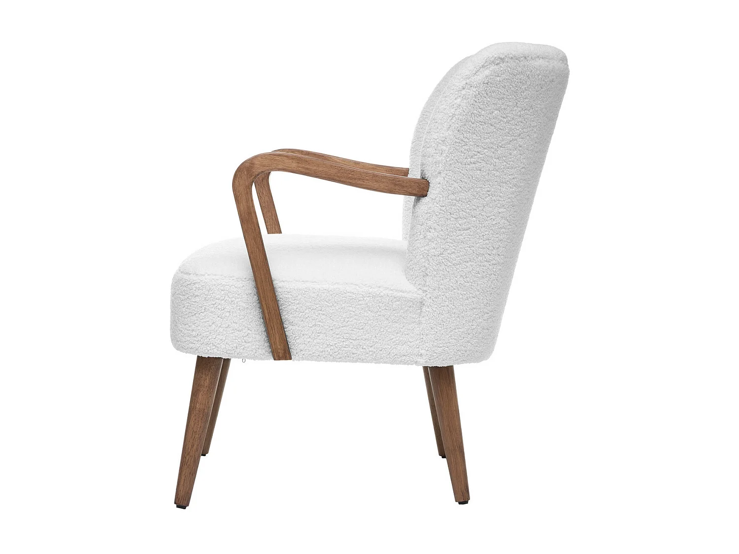 Fauteuil avec accoudoirs en Bois et Tissu blanc à bouclettes