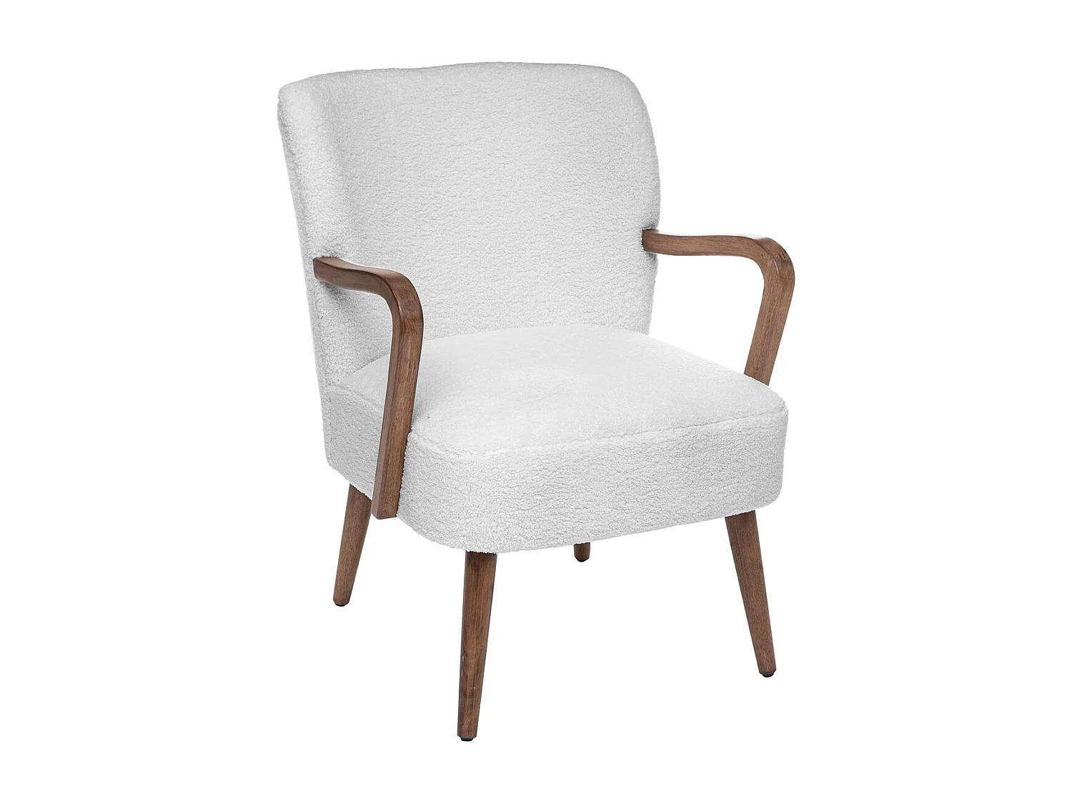 Fauteuil avec accoudoirs en Bois et Tissu blanc à bouclettes