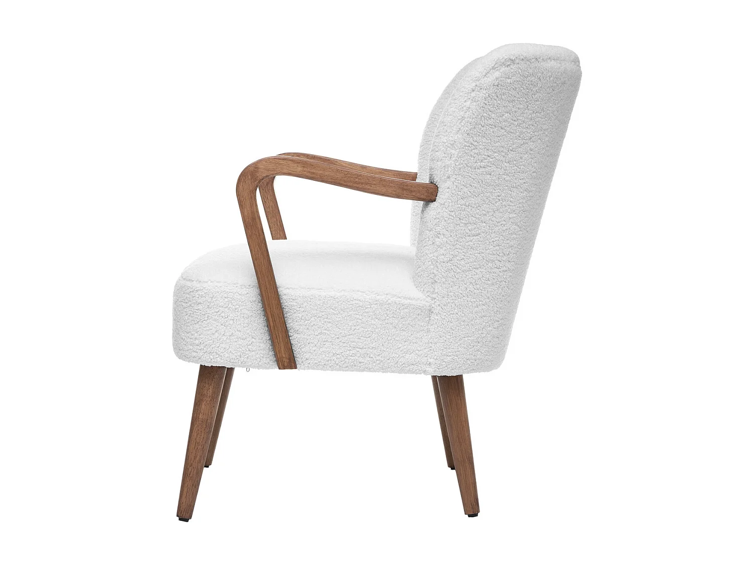 Fauteuil avec accoudoirs en Bois et Tissu blanc à bouclettes