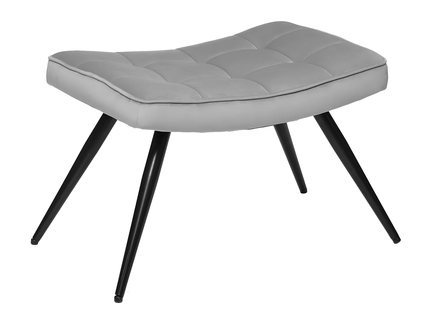 Fauteuil et son tabouret en Velours Gris Galet et pieds en métal Noir