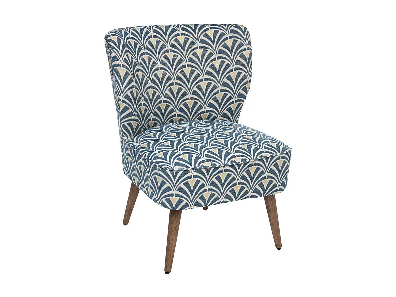 Fauteuil en Bois et Tissu Chenille Bleu et blanc