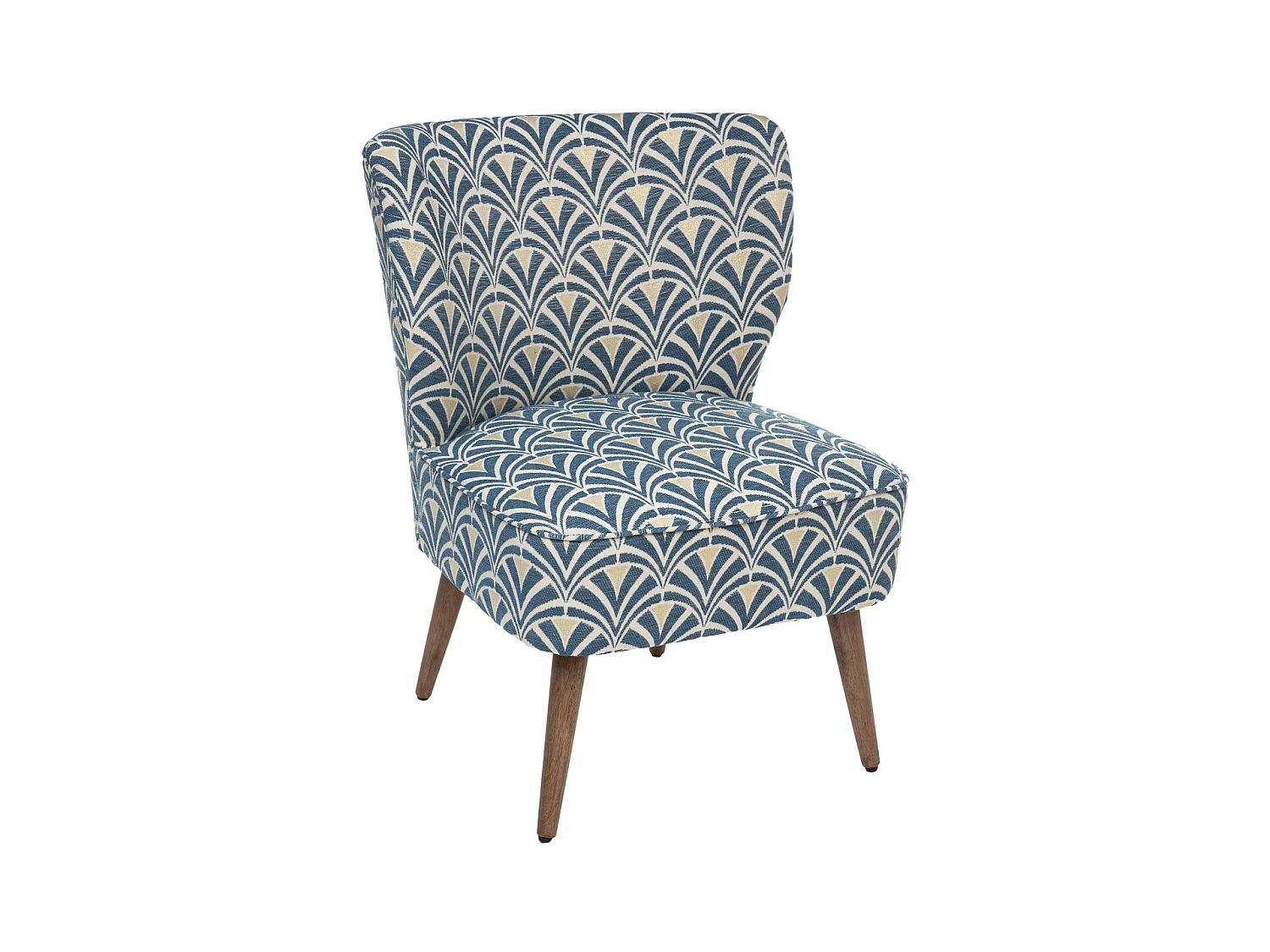 Fauteuil en Bois et Tissu Chenille Bleu et blanc
