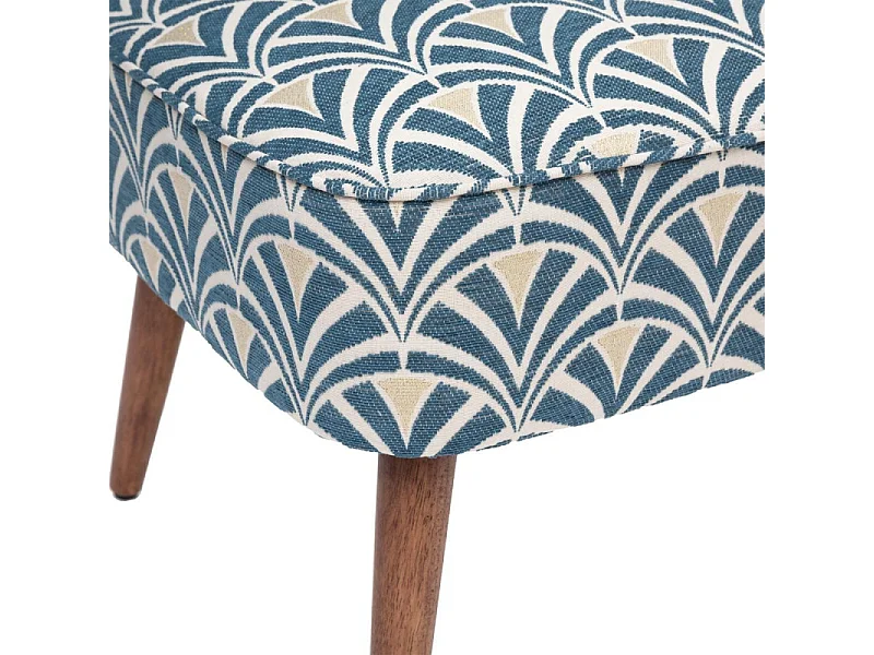 Fauteuil en Bois et Tissu Chenille Bleu et blanc