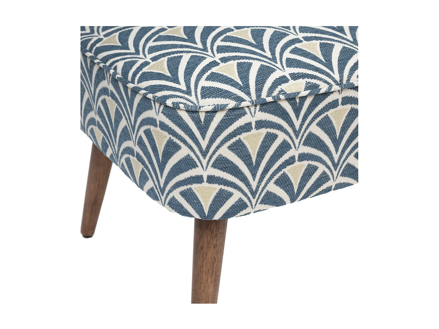 Fauteuil en Bois et Tissu Chenille Bleu et blanc