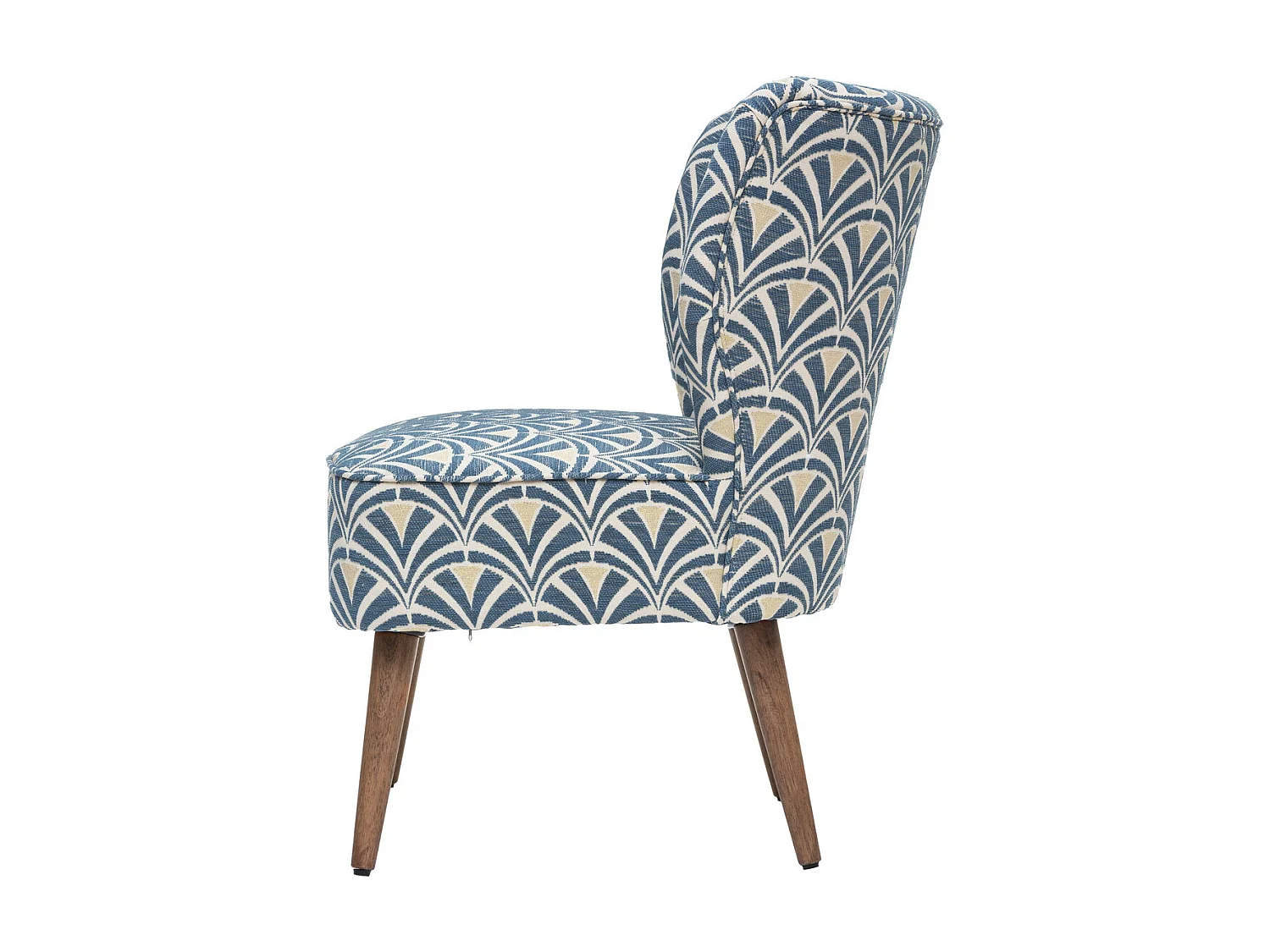 Fauteuil en Bois et Tissu Chenille Bleu et blanc