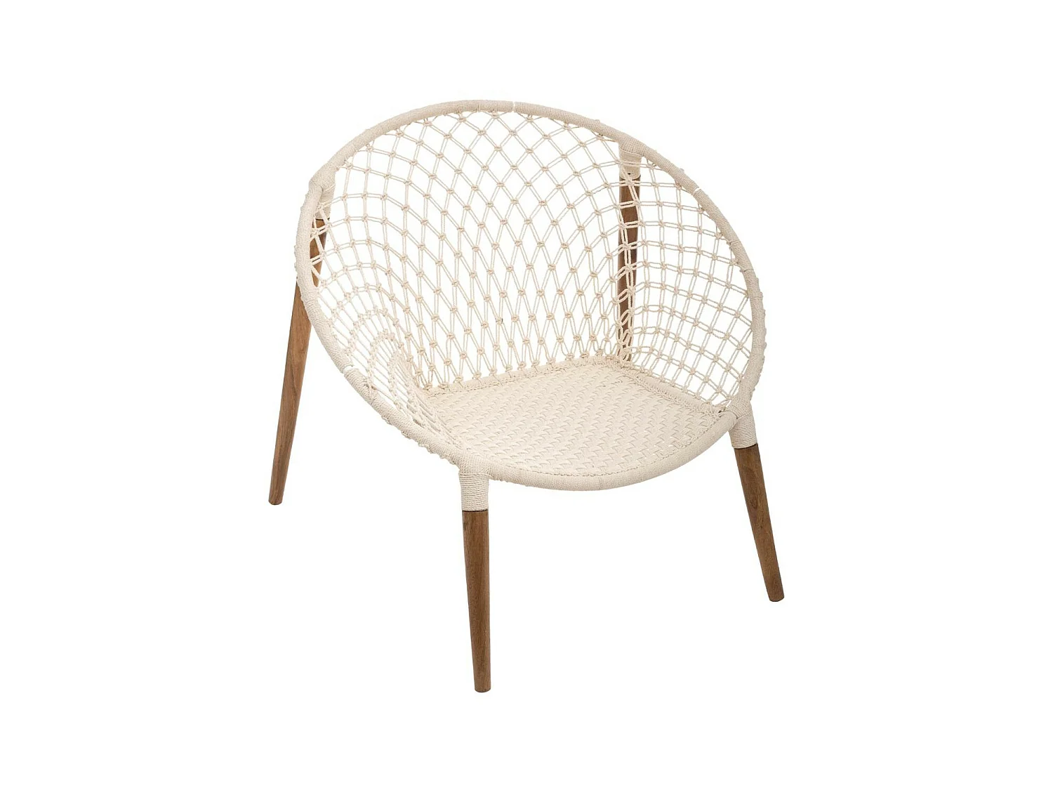 Fauteuil tressé en Coton Blanc cassé et pieds en Bois de Manguier