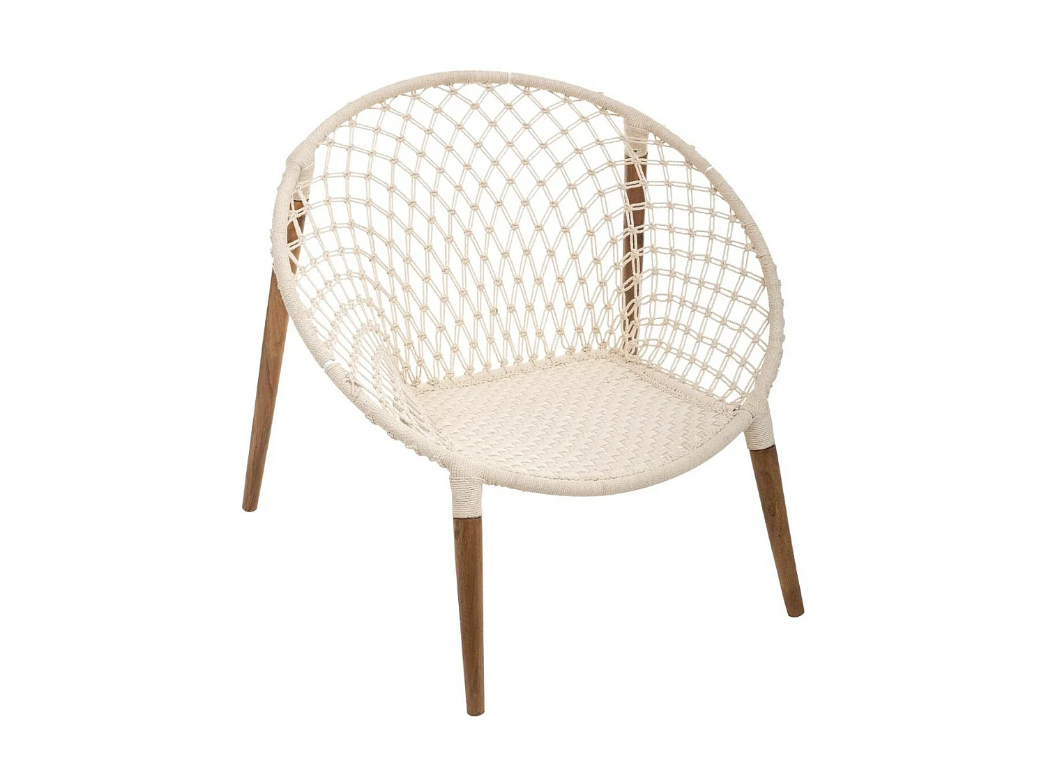 Fauteuil tressé en Coton Blanc cassé et pieds en Bois de Manguier
