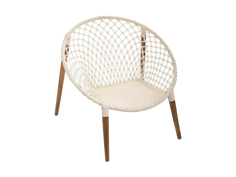 Fauteuil tressé en Coton Blanc cassé et pieds en Bois de Manguier