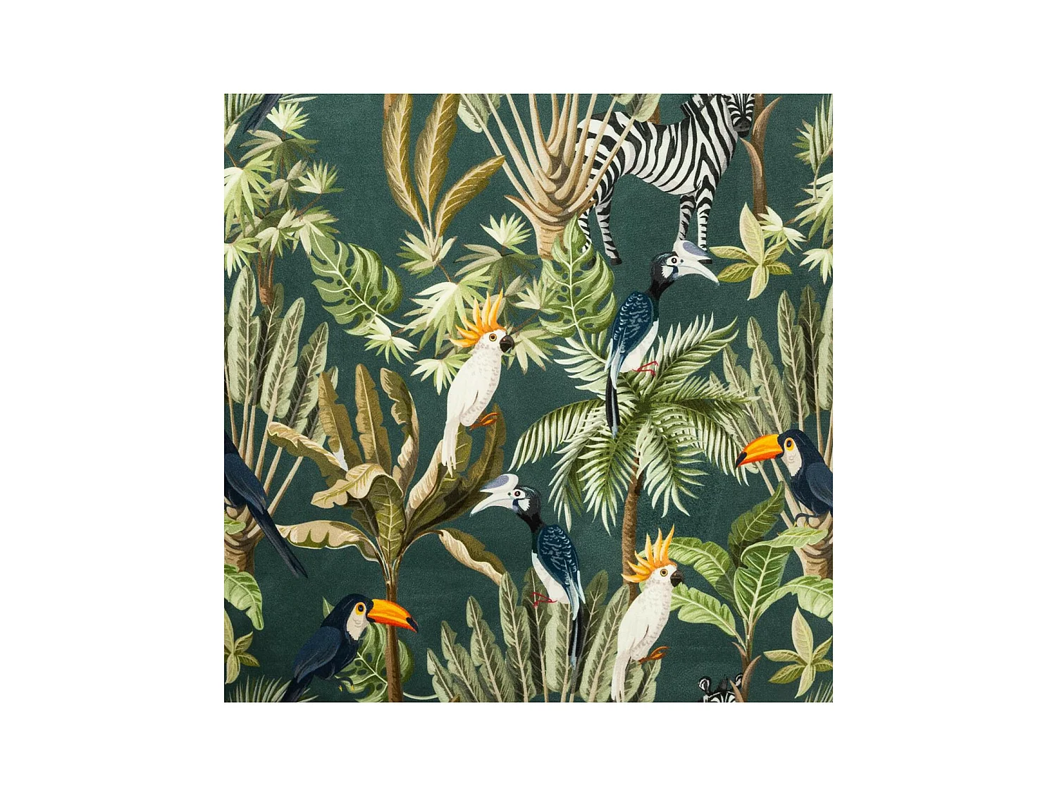 Fauteuil en Velours Vert motif Jungle et pieds en Bois