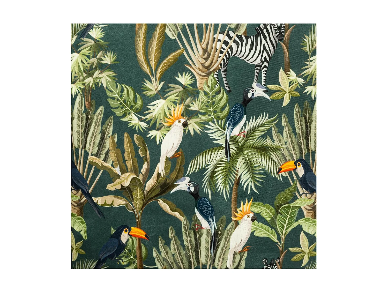 Fauteuil en Velours Vert motif Jungle et pieds en Bois