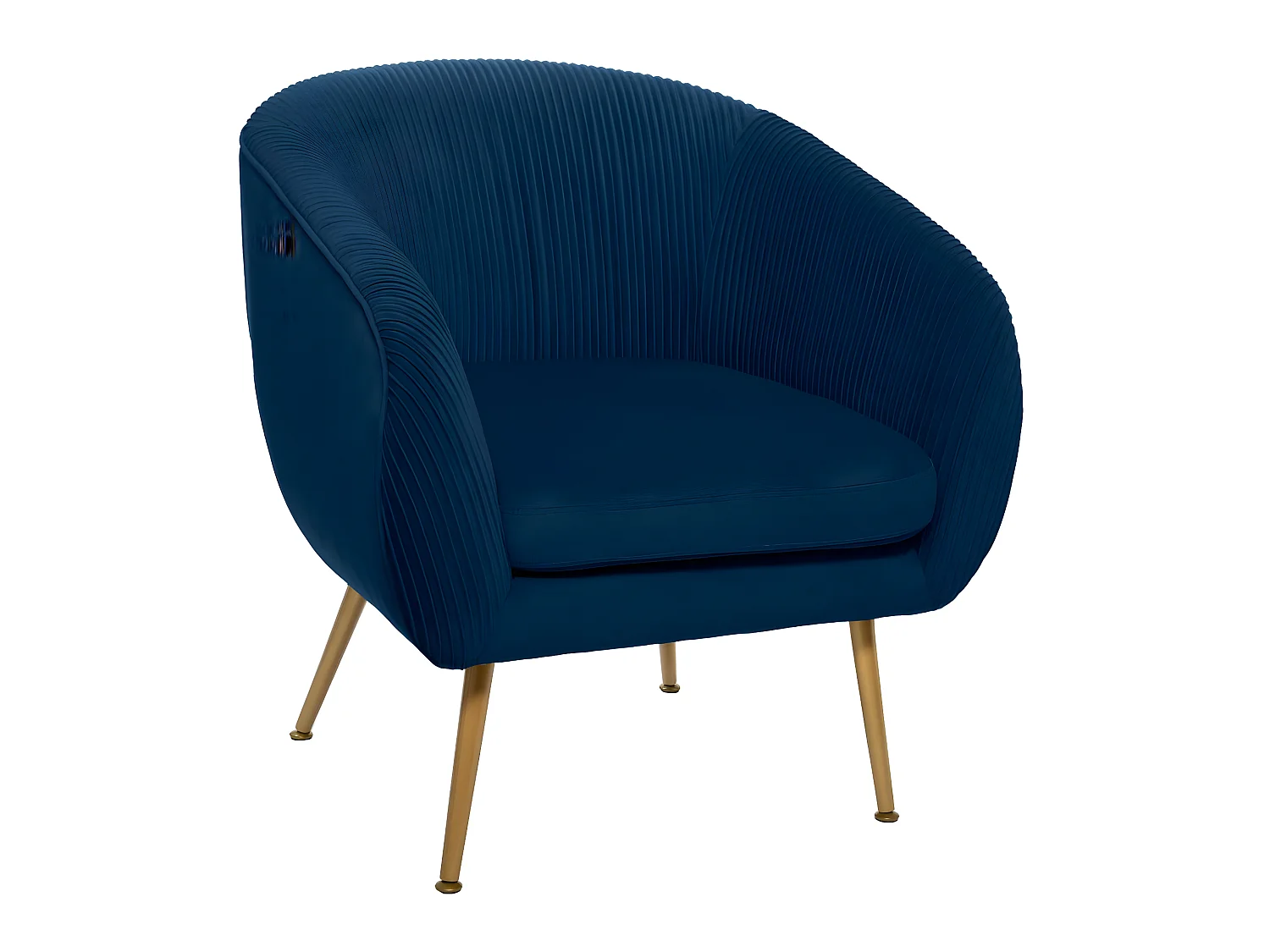 Fauteuil en Velours Bleu plissé et pieds en métal doré