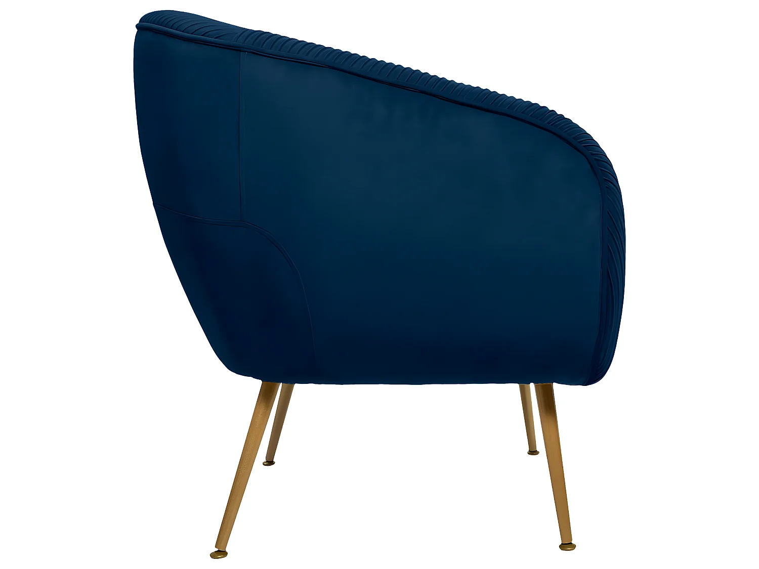 Fauteuil en Velours Bleu plissé et pieds en métal doré