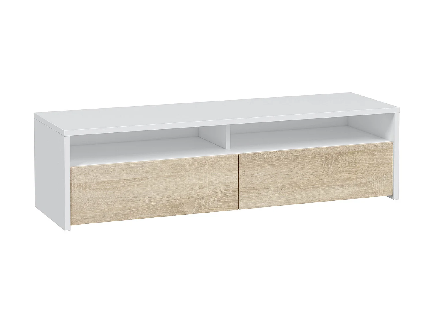 Meuble tv Silva 2 portes, blanc et chêne, 130 cm longueur
