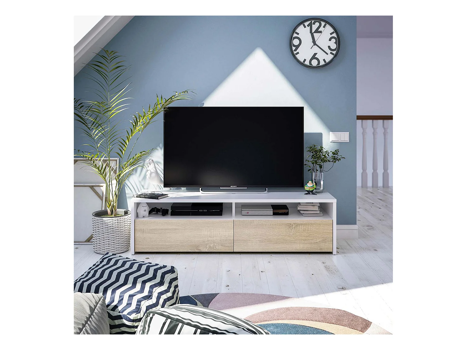 Tv-meubel Silva 2 deuren, wit en eiken, 130 cm breed