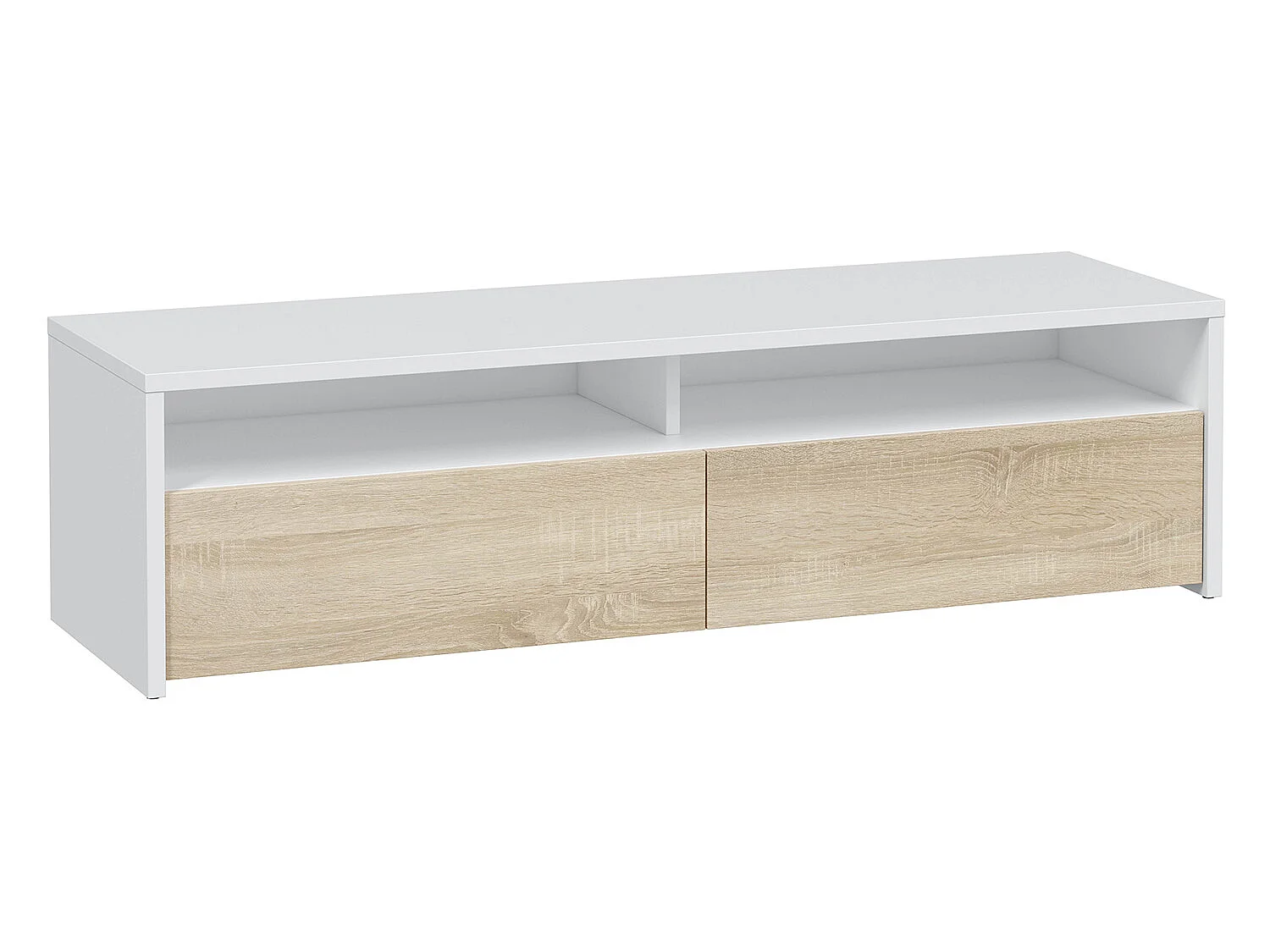 Meuble tv Silva 2 portes, blanc et chêne, 130 cm longueur