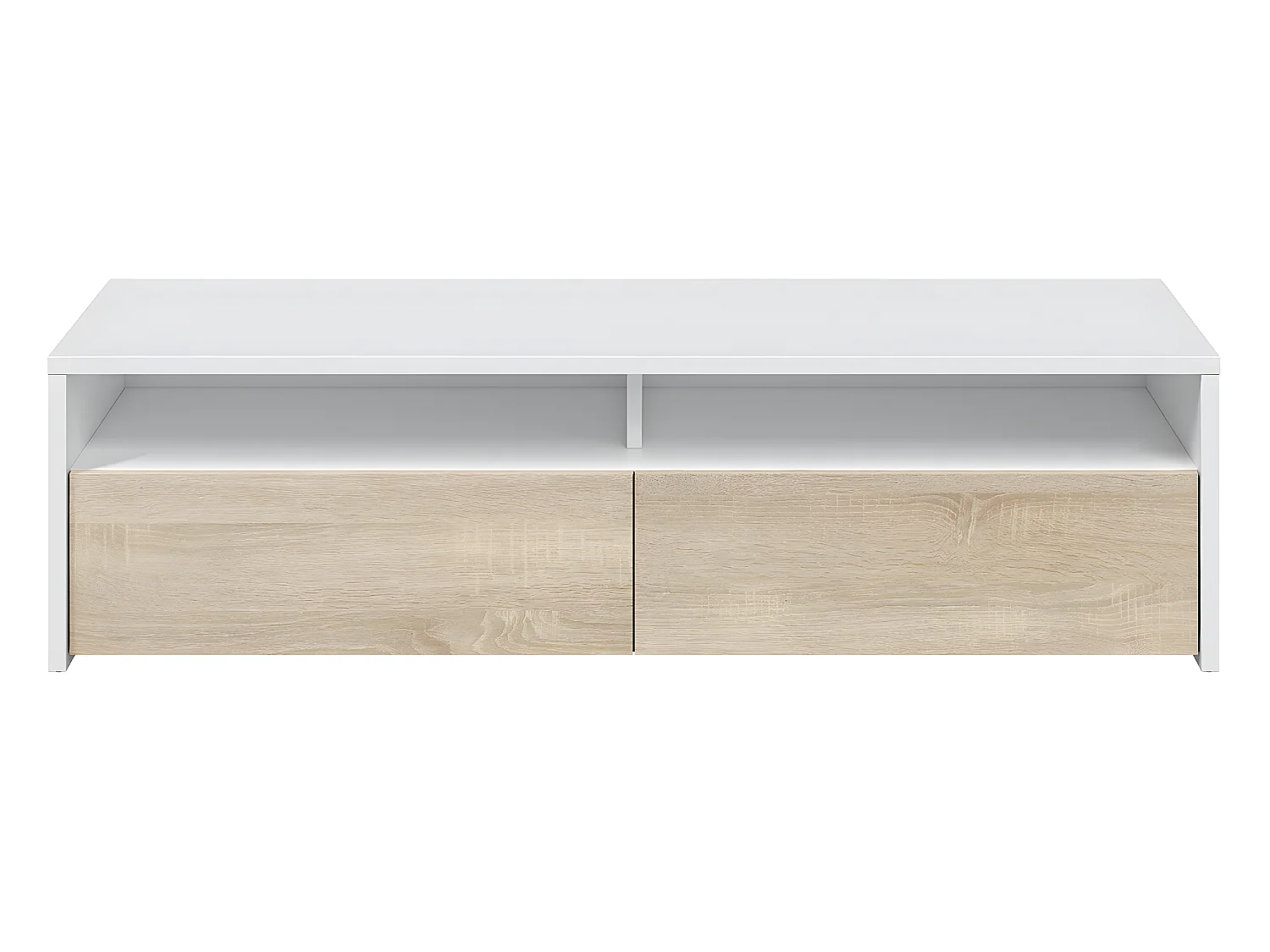 Meuble tv Silva 2 portes, blanc et chêne, 130 cm longueur