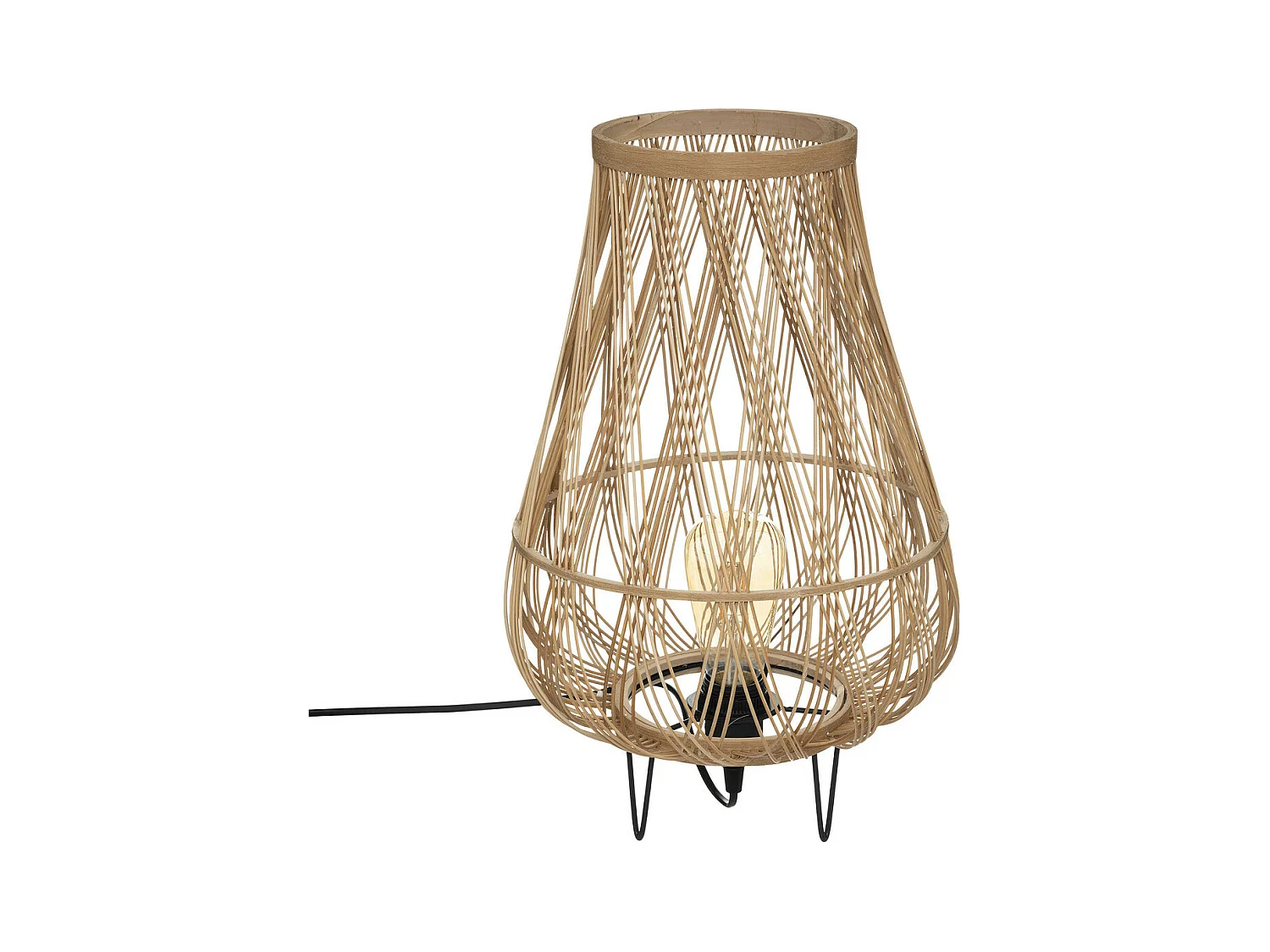 Lampe Trépied en Rotin et Métal H 44 cm