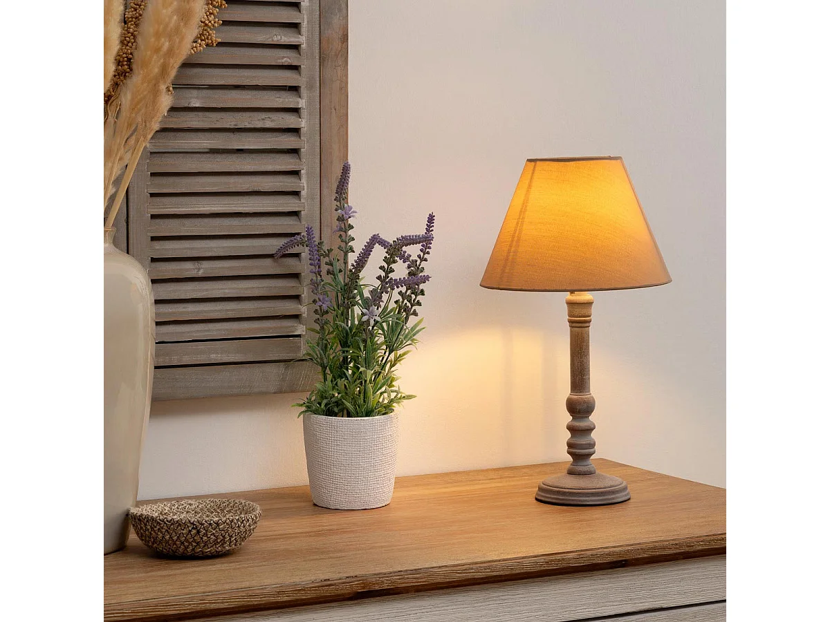 Lampe à poser en Bois Taupe patiné H 35 cm