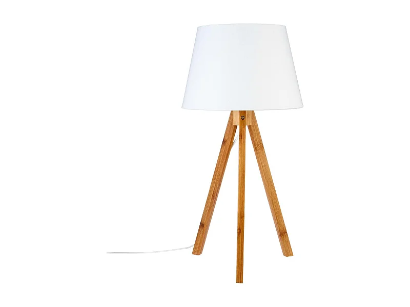 Lampe à poser Pied en Bambou et Abat-jour Blanc H 55 cm