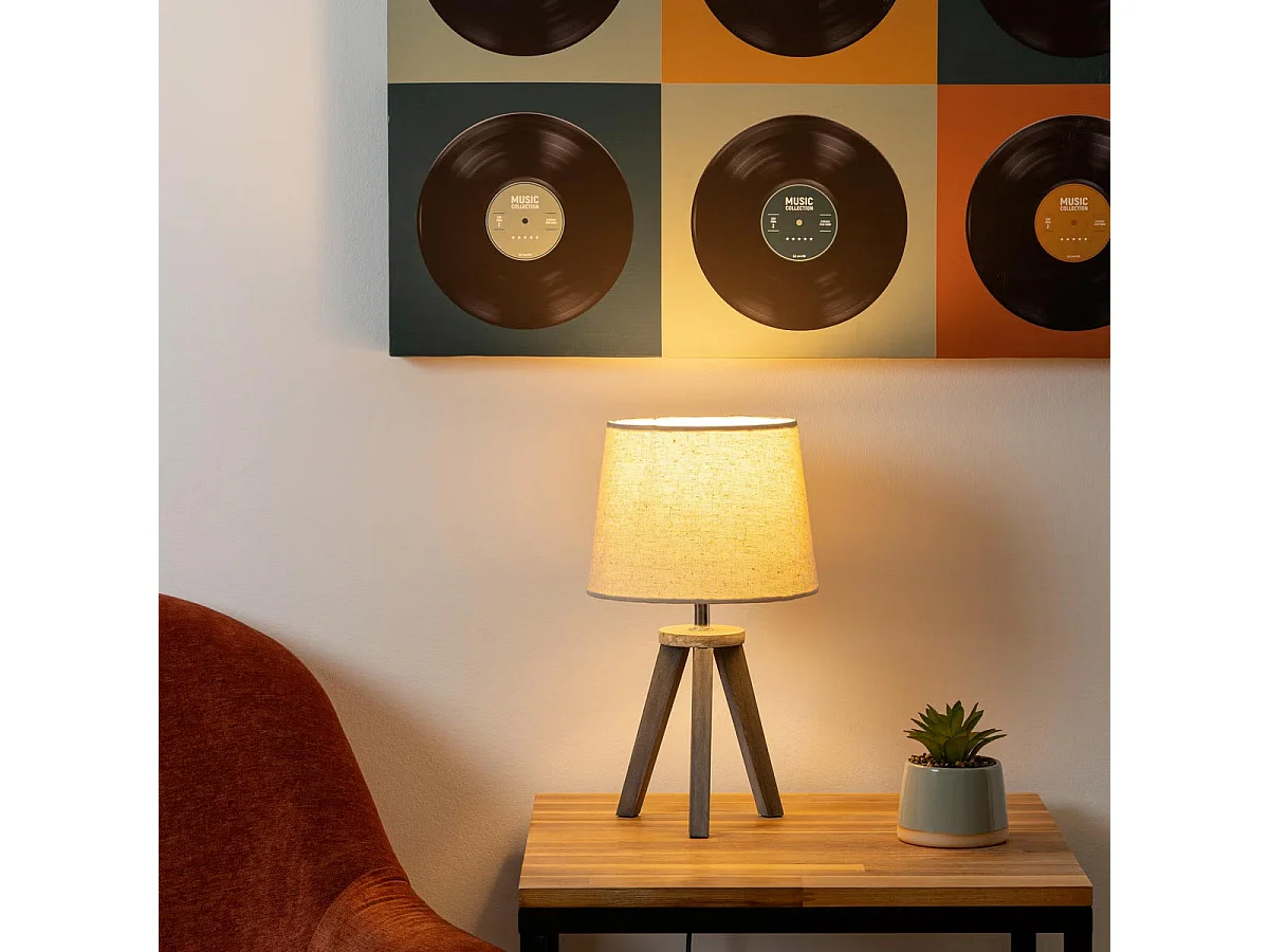 Lampe en Bois brossé et Abat-jour Beige Lin H 31 cm