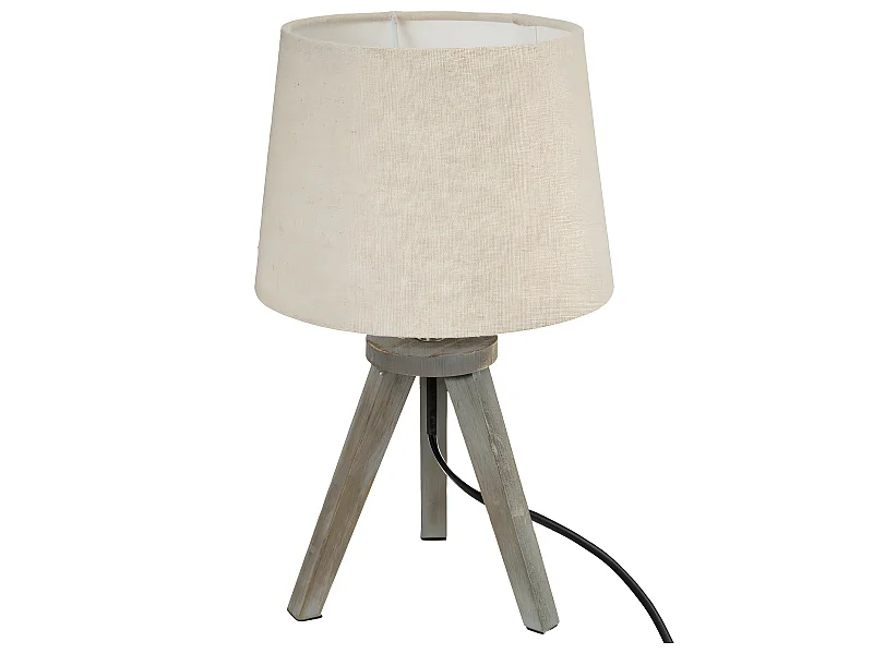 Lampe en Bois brossé et Abat-jour Beige Lin H 31 cm
