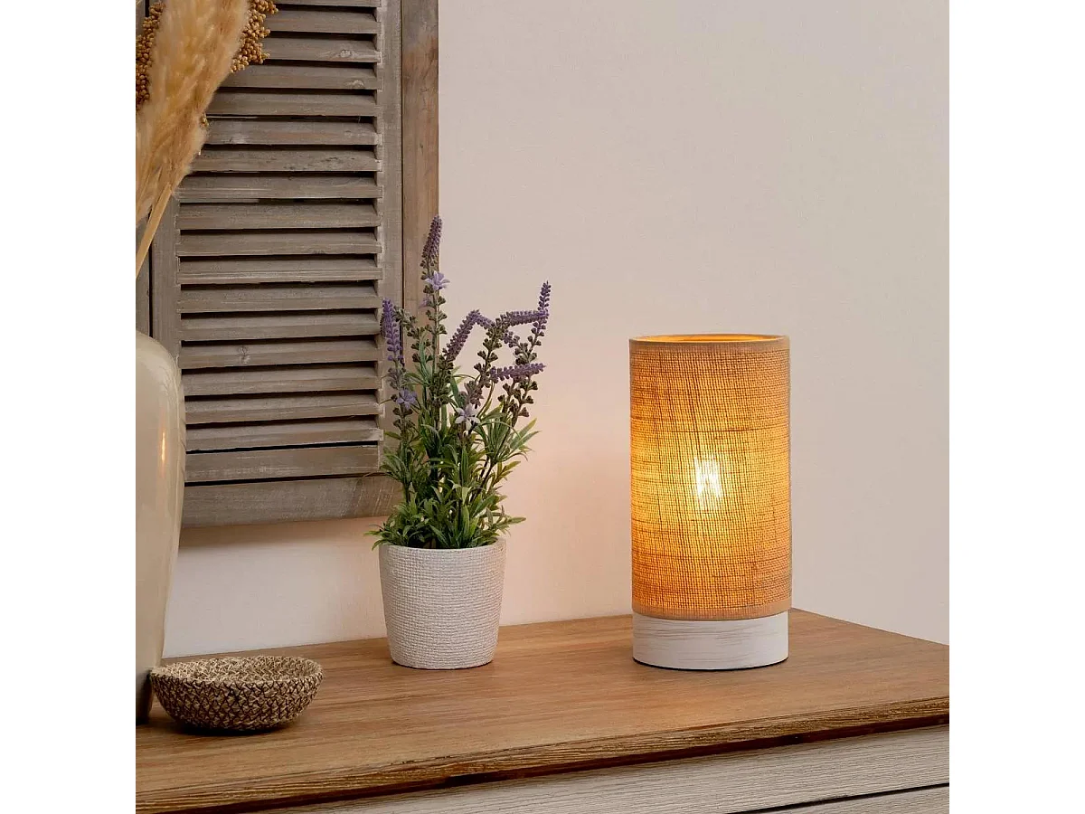 Lampe à poser en Bois et Lin H 27 cm