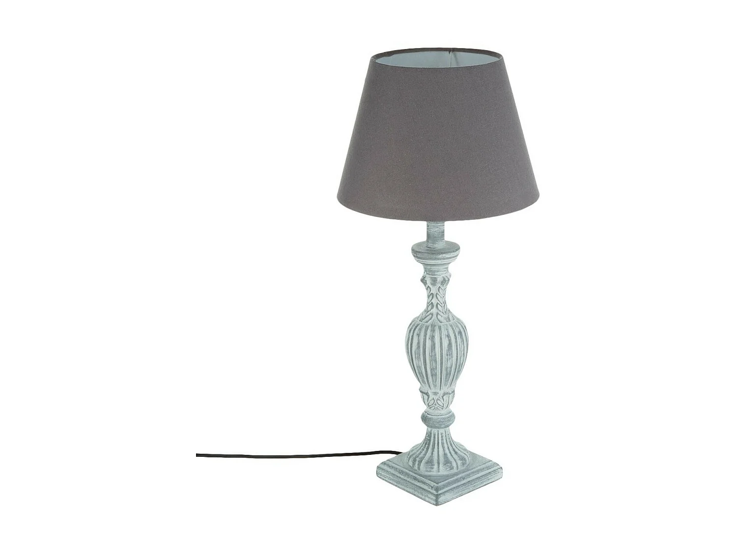 Lampe à poser Pied en Bois patiné Gris H 55 cm