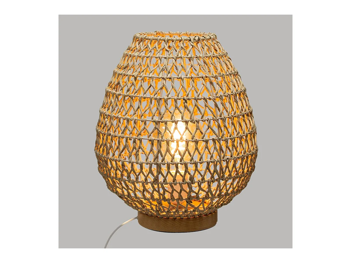 Lampe a poser en métal et papier - H 35,5 cm - Beige