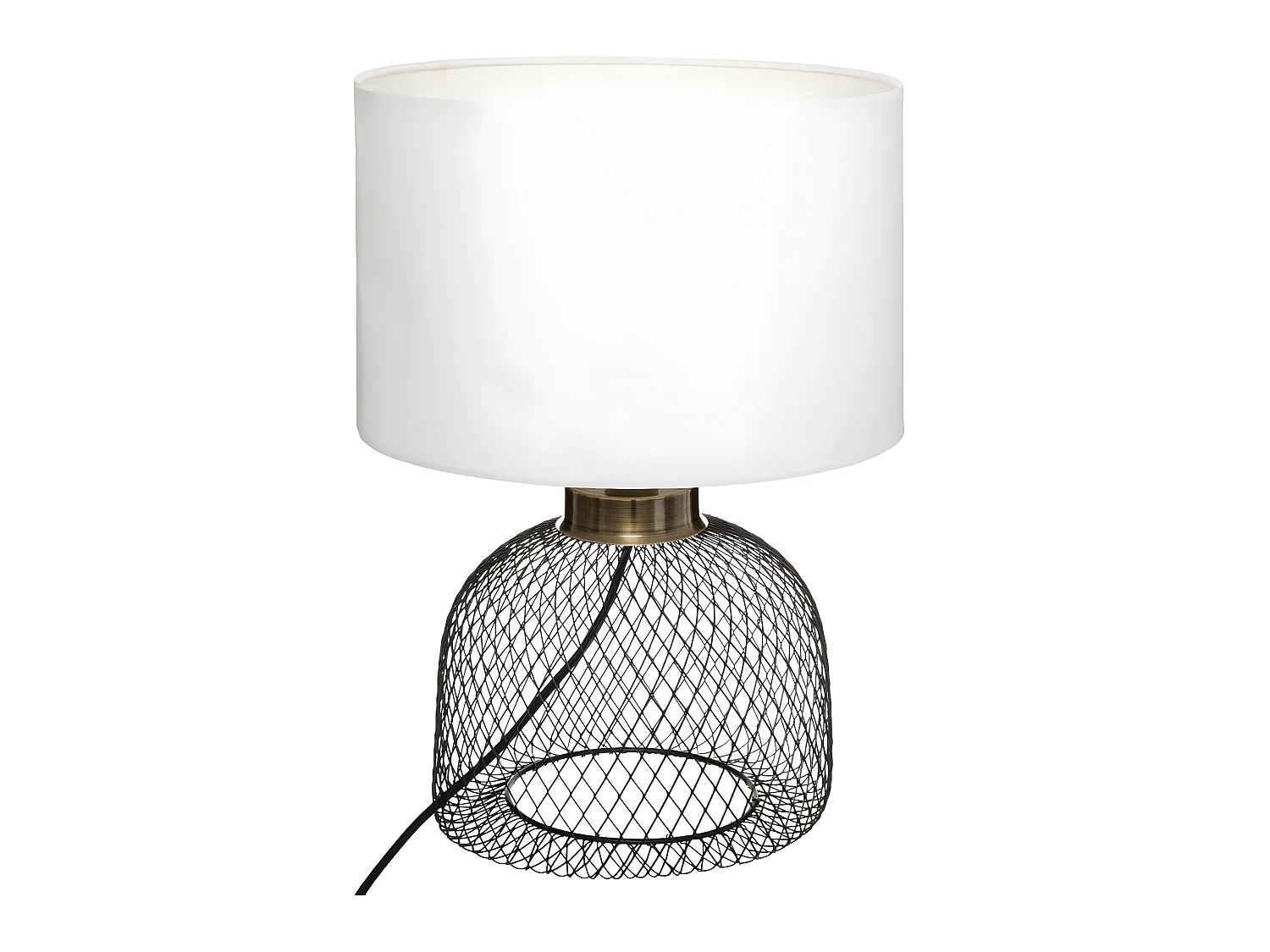 Lampe à poser en métal noir et abat-jour blanc H 38 cm
