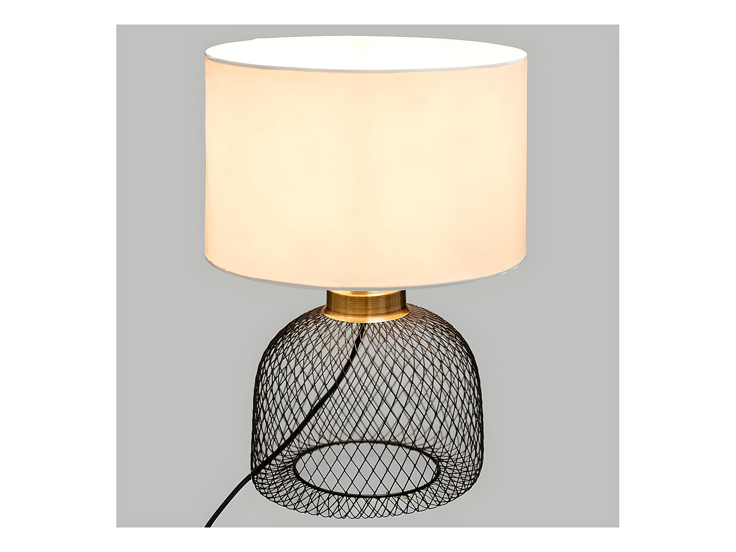 Lampe à poser en métal noir et abat-jour blanc H 38 cm