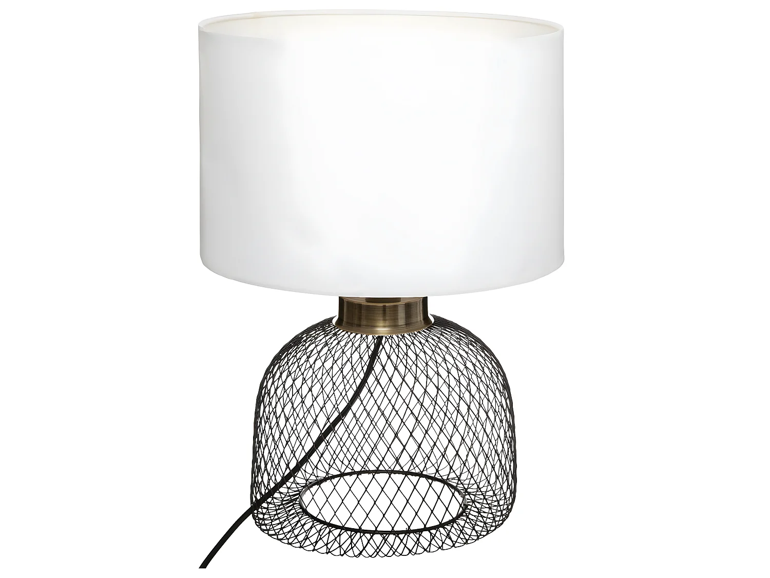 Lampe à poser en métal noir et abat-jour blanc H 38 cm