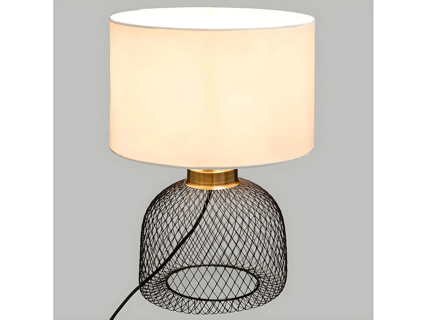 Lampe à poser en métal noir et abat-jour blanc H 38 cm