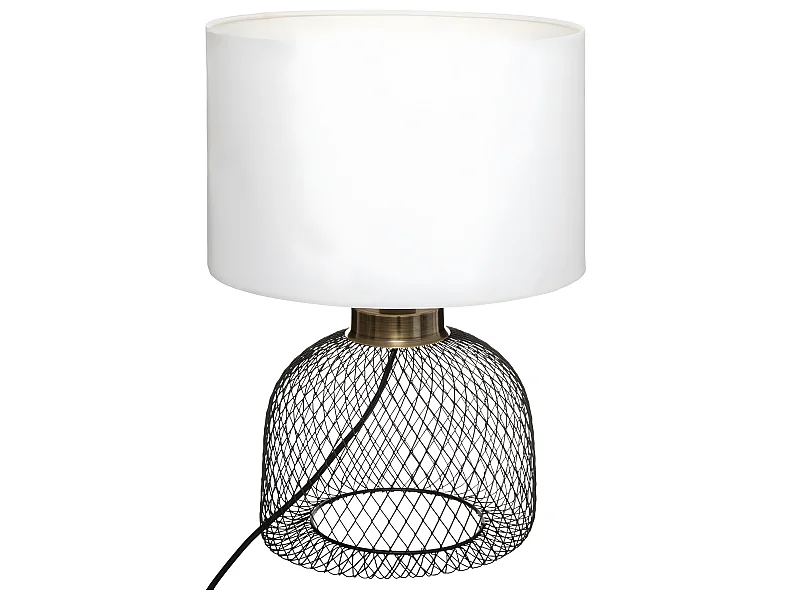 Lampe à poser en métal noir et abat-jour blanc H 38 cm
