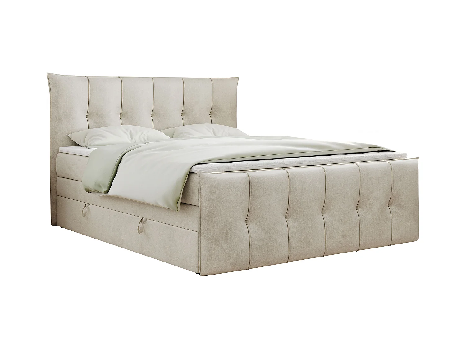 Boxspringbett PREMIUM 11 KING mit Stauraum, gestepptes Kopfteil, zwei Multipocket-Matratzen - 120x200 cm - H3 - Beige Velvet