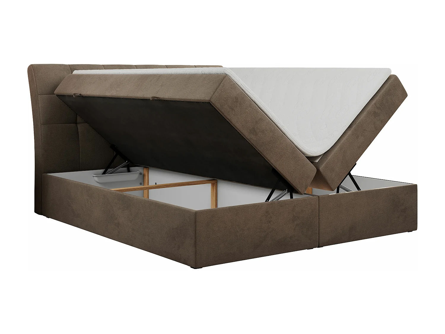 Boxspringbett DIEGOS mit Stauraum, gestepptem Kopfteil, Multipocket-Matratze - 120x200 cm - H4 - Braun Velvet
