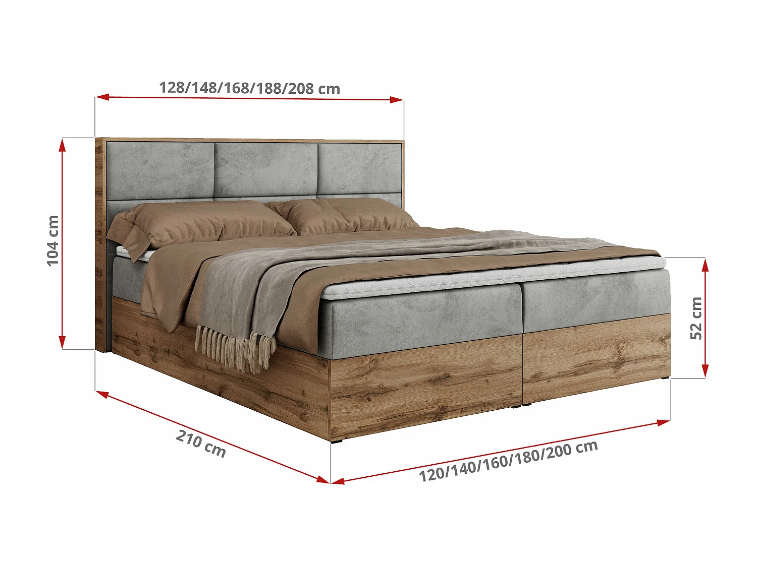Boxspringbett ALBERO 2 mit Topper und Multipocket-Matratze, Stauraum, Holzrahmen - 180x200 cm - H4 - Hellgrau Velvet