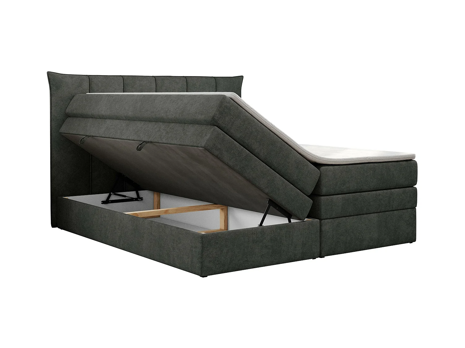 Boxspringbett PREMIUM 10 KING, Doppelbett mit Stauraum, gesteppte Kopfstütze, Multipocket-Matratze - 180x200 cm - H4 - Dunkelgrau Strukture